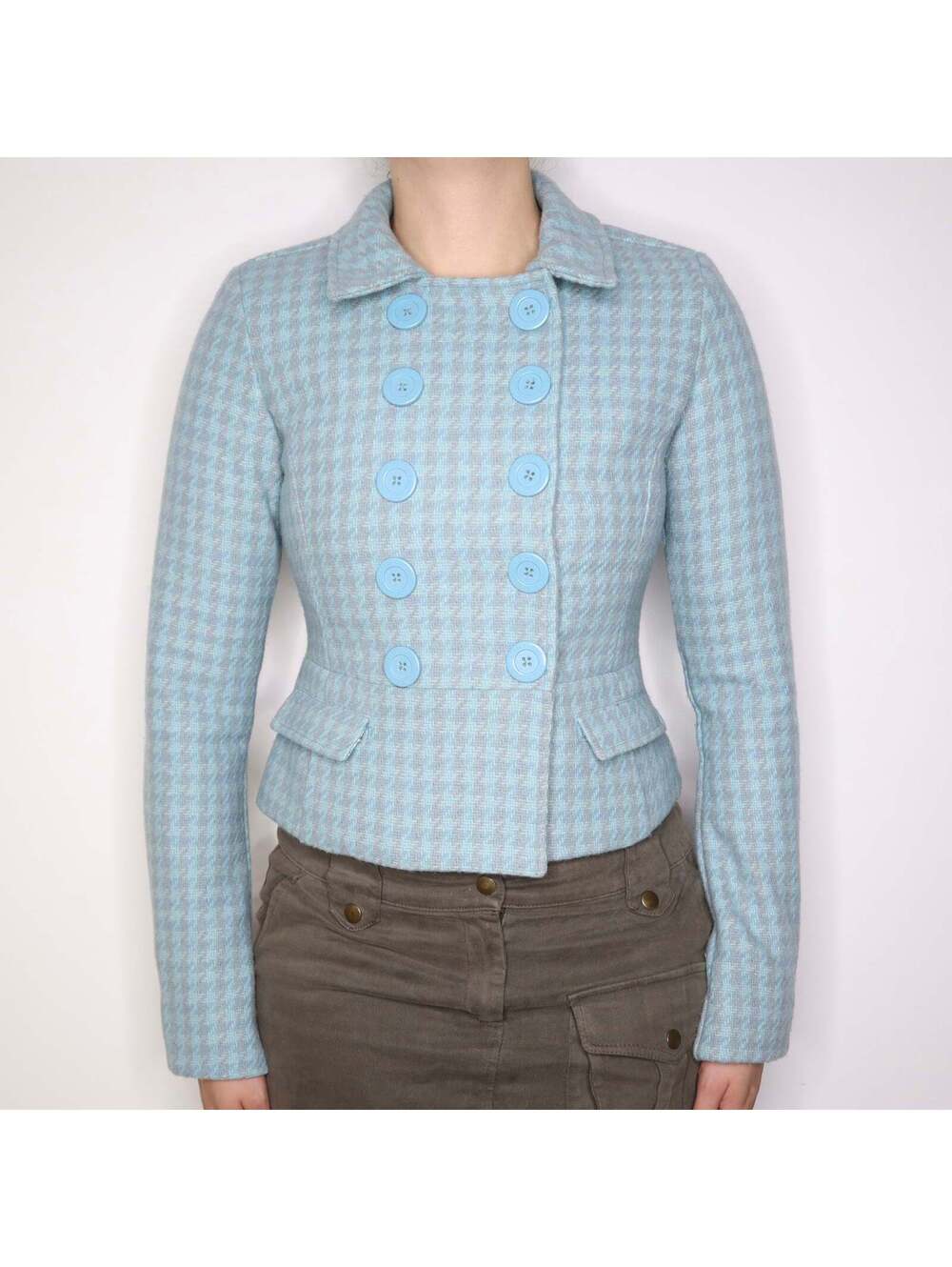 Y2K ABERCROMBIE & FITCH Baby Blue Double Button Coat (XS/S)